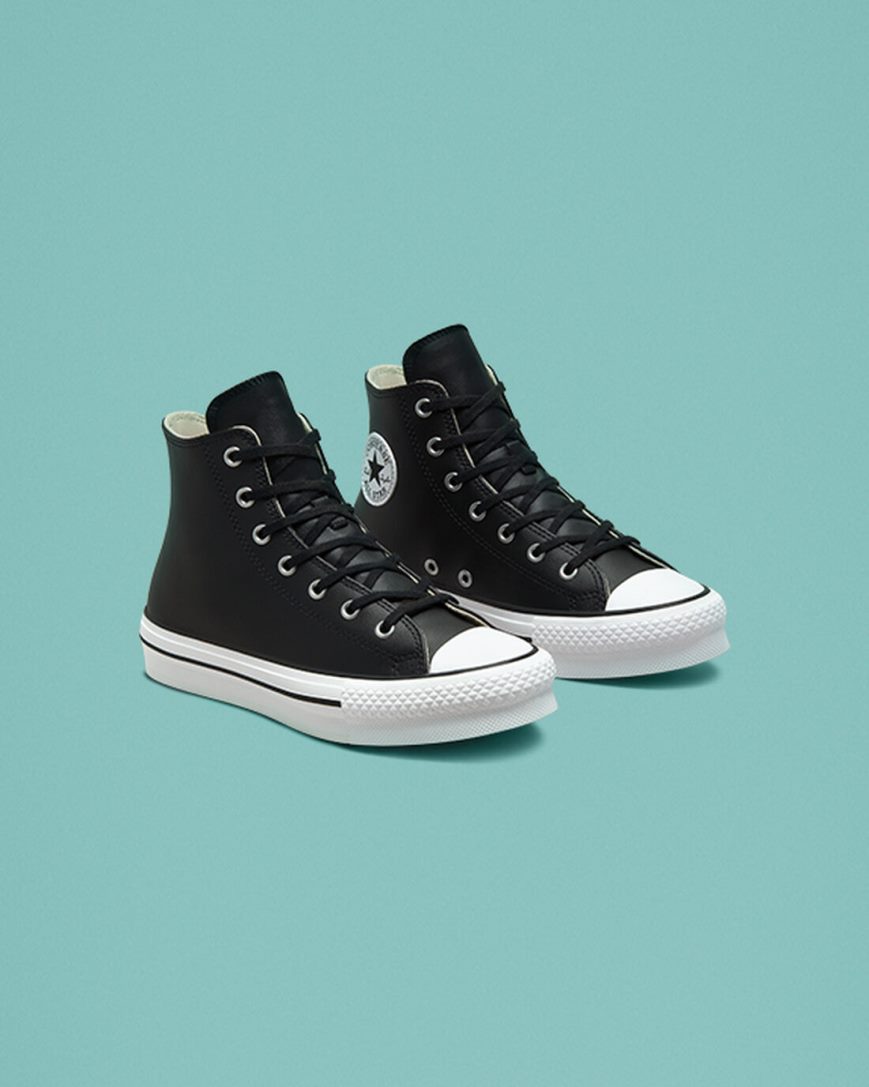 Pantofi Platforma Fete Converse Chuck Taylor All Star Lift Piele Inalti Negrii Bej Albi | RO TOS0Z953